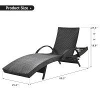 Set of 2 Outdoor Lounge Chairs with Pull‑Out Side Table, Ergonomic Recliners with 5‑Level Adjustable Backrest, 80'' L x 27'' W x 36'' H, Black(m-3)