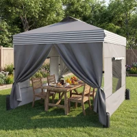Outsunny 10 x 10 ft Pop Up Canopy Tent with 4 Sidewalls, UPF 50+ 1-Button Push Outdoor Instant Canopy with Wheeled Bag, Dark Grey(m-8)