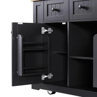 Versatile Kitchen Island with Adjustable Shelves & Drop Leaf, Rolling Kitchen Cart with 5 Hidden Casters, 53'' L x 29.5'' W x 36.5'' H, Black(m-11)