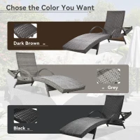 Set of 2 Outdoor Wicker Chaise Lounge with Adjustable Backrest, Ergonomic Recliners with Pull-Out Side Table, 80'' L x 27'' W x 36'' H, Grey(m-6)