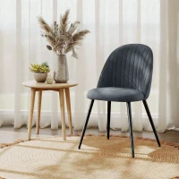 HOMCOM Set of 4 Modern Dining Chairs, Velvet Upholstered Kitchen Chairs with Steel Legs for Living Room, Dark Grey(m-10)