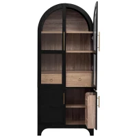 Arched Kitchen Pantry Cabinet with 4-Door Internal Racks, Flexible Storage Cabinet with Adjustable Shelves, 30'' L x 15.5'' W x 71'' H, Black(m-14)