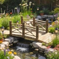 Outsunny Garden Bridge Wooden Arch Footbridge with Safety Rails Carbonized(m-1)