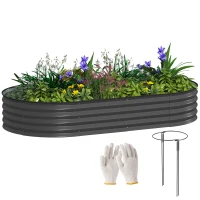 Outsunny 6' x 3' x 1' Large Outdoor Planter Box, Galvanized Raised Garden Bed with Metal Plant Stake, Dark Grey(m-11)