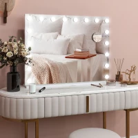 HOMCOM Hollywood Vanity Mirror with Lights, 31.5" x 24.4" Lighted Makeup Mirror with 3 Colour, 10X Magnifying, USB Port, White(m-10)