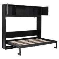 Stylish Murphy Bed with Storage Cabinets and X-Style Accent, Space-Saving Wall Bed with MDF Construction, 88" L x 67" W x 88.5" H, Black(m-2)