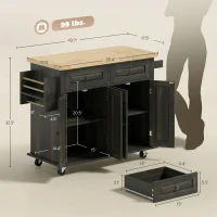 HOMCOM 44" Mobile Kitchen Island Table, Kitchen Island Cart on Wheels with Storage Cabinets, 2 Drawers, Brown(m-3)