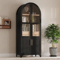 Arched Kitchen Pantry Cabinet with 4-Door Internal Racks, Flexible Storage Cabinet with Adjustable Shelves, 30'' L x 15.5'' W x 71'' H, Black(m-9)