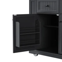 Versatile Kitchen Island with 2 Deep Drawers and Adjustable Shelves, Rolling Storage Cart with Drop Leaf, 8'' L x 29.5'' W x 36.5'' H, Black(m-11)