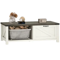 HOMCOM Farmhouse Coffee Table with Drawer, Open Storage Shelf for Living Room, Dining Room, Office, Distressed White(m-11)