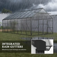 Outsunny Aluminum Greenhouse Polycarbonate Walk-in Garden Greenhouse Kit with Rain Gutter and Sliding Door, 16' x 8', Dark Grey(m-7)