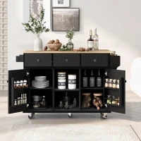 Versatile Kitchen Island Cart with Rubberwood Drop-Leaf Countertop, Rolling Cart for Kitchen or Dining Area, 53'' L x 29.5'' W x 37'' H, Black(m-9)