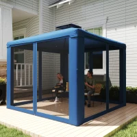 Outsunny 9.6' x 9.6' Patio Gazebo Outdoor Pavilion 2 Tire Roof Canopy Shelter Garden, Steel Frame w/ Mosquito Netting, Dark Blue(m-1)