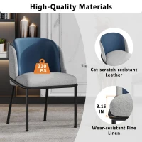 Set of 6 Minimalist Dining Chairs with Ergonomic Contoured Back, Comfortable Chairs for Living Spaces, 21.5'' L x 21.5'' W x 33.5'' H, Blue+Grey(m-5)
