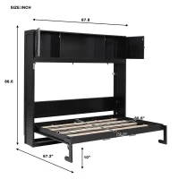 Stylish Murphy Bed with Storage Cabinets and X-Style Accent, Space-Saving Wall Bed with MDF Construction, 88" L x 67" W x 88.5" H, Black(m-3)