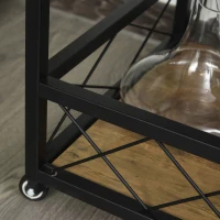 HOMCOM Retro Industrial Bar Serving Cart Rolling Kitchen Island Storage Utility Trolley with 5-bottle Wine Rack & Serving Tray(m-10)