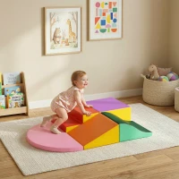 Qaba 6-Piece Soft Play for 12-36 Months Toddlers to Climb, Crawl, Slide, Red, Pink(m-8)