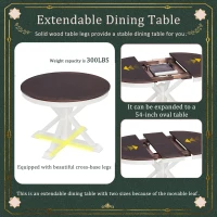 Extendable Dining Table Set with 4 Upholstered Chairs, Stylish Kitchen Table Set with Oak Veneer Top, 54" L x 42" W x 30" H, Off White+Walnut(m-6)