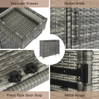 Wicker Outdoor Storage Cabinet with 3 Doors and a Drawer, Weatherproof Bar Table for Patio or Garden, 47.5'' L x 16'' W x 39.5'' H, Grey(m-8)