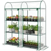 Outsunny 3 Tier Mini Greenhouse, Portable Greenhouse with 2 Roll-up Doors, 56.3" x 18.1" x 64.6", Clear(m-2)