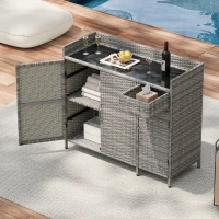 Wicker Outdoor Storage Cabinet with 3 Doors and a Drawer, Weatherproof Bar Table for Patio or Garden, 47.5'' L x 16'' W x 39.5'' H, Grey(m-1)