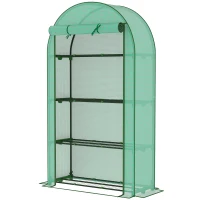 Outsunny Mini Greenhouse, Portable Greenhouse with 4 Tier Shelves, Roll-Up Door, and Plastic Cover, 41.3" x 17.7" x 63", Green(m-1)