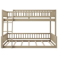 Convertible Full XL Over Queen Bunk Bed with Space-Saving Ladder, Stylish Loft Bed with Solid Wood Slats, 84" L x 62.5" W x 58.5" H, Walnut(m-8)