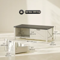 HOMCOM Farmhouse Coffee Table with Drawer, Open Storage Shelf for Living Room, Dining Room, Office, Distressed White(m-3)