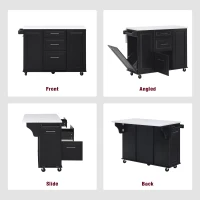 Versatile Kitchen Island with 2-Tier Pull-Out Organizer & 5 Casters, Rolling Kitchen Cart with Drop Leaf, 50.5'' L x 26.5'' W x 35.5'' H, Black(m-8)