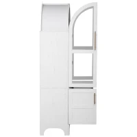 Arched Kitchen Pantry Cabinet with Large Hidden Drawer, Glass-Door Storage with Soft-Close Hinges, 30'' L x 15.5'' W x 71'' H, White(m-15)
