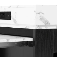 Extendable Dining Table with Folding Tabletop, Multi-Functional Kitchen Island with Drawers, 57.5" L x 32.5" W x 38" H, Black+White Marble(m-12)