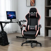 Vinsetto Computer Gaming Chair, PU Leather Office Desk Chair with Footrest, Swivel Wheels, 135° Reclining Back, Black(m-8)