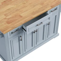 Rolling Kitchen Island with 4 Doors and Adjustable Shelves, Versatile Cart for Kitchen or Dining Room, 54'' L x 29.5'' W x 36'' H, Grey+Blue(m-11)