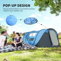 Outsunny 4 Person Camping Tent, Easy Pop Up Tent with Doors, Windows and Carry Bag, Automatic Setup Tent for Hiking, Blue(m-4)