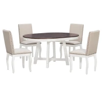 Farmhouse Dining Set with Upholstered High-Back Chairs, Sturdy Side Chair Set for Living Room, 58" L x 42" W x 30" H, Beige+Off White+Walnut(m-2)