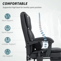 HOMCOM Office Chair with Massage, Pet-Friendly Faux Leather Reclining Desk Chair with Lumbar Support, Footrest, Black(m-5)