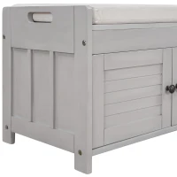 Rustic Storage Bench with Removable Linen-Blend Cushion, Functional Entryway Bench for Living Room, 43.5" L x 16" W x 18" H, Gray Wash(m-10)