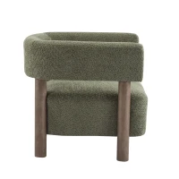 Cozy Accent Armchair with Spring Bag Seat Cushion, Single Lounge Sofa for Bedroom, 30.5" L x 29.5" W x 27" H, Olive Green+Walnut(m-7)