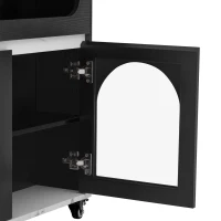 Extendable Rolling Kitchen Island with Folding Top, Versatile Kitchen Cart with Windows, 74" L x 43.5" W x 37.5" H, Black+White Marble(m-11)