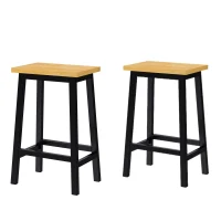 Set of 2 Wood Bar Stools with Anti-Scratch Pads & Wraparound Cross Brace, Bar Chairs with Footrests, 15.5'' L x 11'' W x 25.5'' H, Black(m-2)