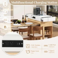 Extendable Dining Table with Folding Tabletop, Multi-Functional Kitchen Island with Drawers, 57.5" L x 32.5" W x 38" H, Creamy White+Natural(m-6)