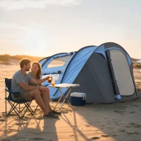 Outsunny 4 Person Camping Tent, Easy Pop Up Tent with Doors, Windows and Carry Bag, Automatic Setup Tent for Hiking, Blue(m-9)