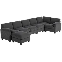 HOMCOM Modular Sectional Sofa, Oversized U-Shaped Couch with Spring Cushion, Corduroy Sofa for Living Room, Charcoal Grey(m-2)