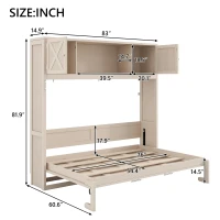 Space-Saving Full Size Murphy Bed with Fold-Down Design, Sturdy Storage Bed with 3 Upper Cabinets, 83" L x 60.5" W x 82" H, Beige(m-3)