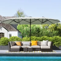 Outsunny 173" Double-Sided Sun Umbrella Garden Parasol Patio Sun Shade Outdoor with LED Solar Light, Cream White(m-10)