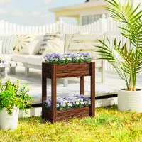Outsunny 2-Tier Wooden Raised Garden Bed with Legs, 23.6" x 9.8" x 27.6" Elevated Planter Box with Drainage Holes and Bed Liner(m-1)