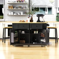Versatile Kitchen Island with 2 Deep Drawers and Adjustable Shelves, Rolling Storage Cart with Drop Leaf, 8'' L x 29.5'' W x 36.5'' H, Black(m-9)