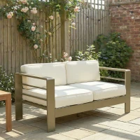 Outsunny Patio Loveseat, Outdoor Seating for 2, Garden Sofa with Cushions, Wide Armrests, 54.3"x27.6"x24.6", Cream White(m-1)
