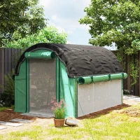 Outsunny Walk-in Tunnel Greenhouse, Plant Hot House with Sunshade Net, Roll-up Mesh Sidewalls, 2 Doors, 6.6' x 10' x 6.5' , Green(m-1)