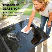 Outsunny Aluminum Expandable Outdoor Dining Table with Tempered Glass Tabletop and Aluminum Frame, for Garden, Backyard, Black(m-6)